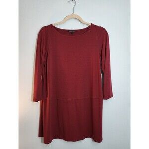 EILEEN FISHER Top S Stretch Viscose Jersey Tunic Boat Neck 3/4 Sleeve Burgundy